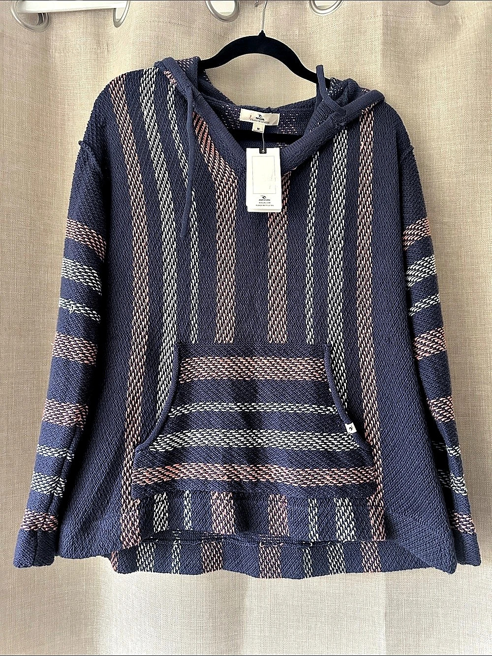 Rip Curl Surf Revival Striped Swatwe Poncho Blue & Pink Size Medium NWT